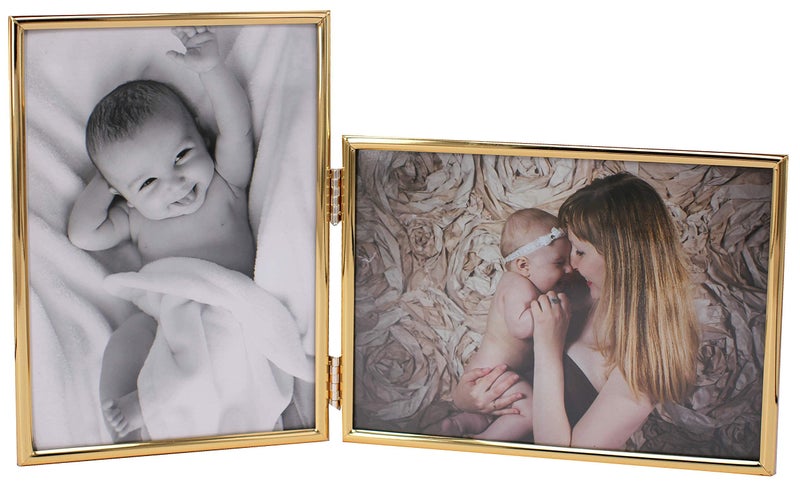 LEADEX Vertical Horizontal Combo- Double 4 by 6 Inch Metal Folding Picture Frames-(1 Landscape and 1 Portrait Style) (Modern gold) - Image 4